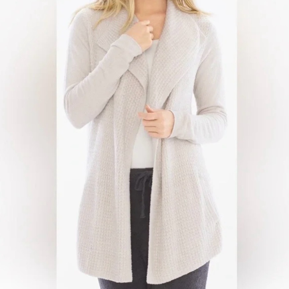 Barefoot Dreams CozyChic Lite Coastal Cardi Draped Open Front Sweater Bisque L